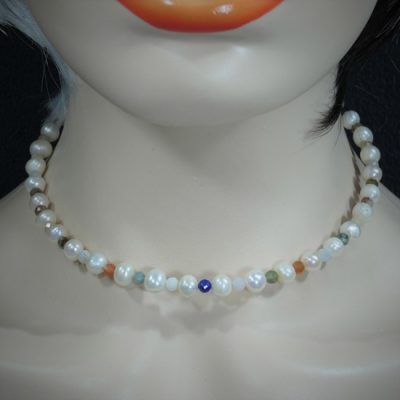 Чокър с камъни и речни перли 3627